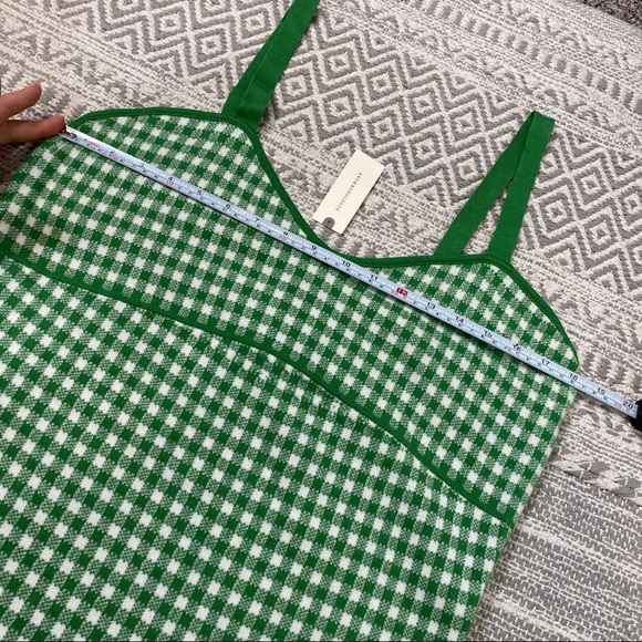 NEW Anthropologie Gingham Knit Mini Dress Green & White Check Stretch Mod Retro - Picture 9 of 12